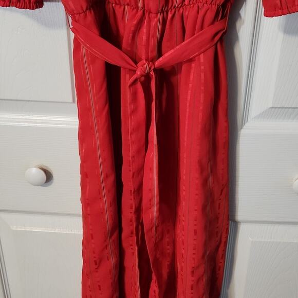 Vintage Items California Red Striped Dress Size LG Elastic Waist Puff Sleeves - Picture 4 of 9